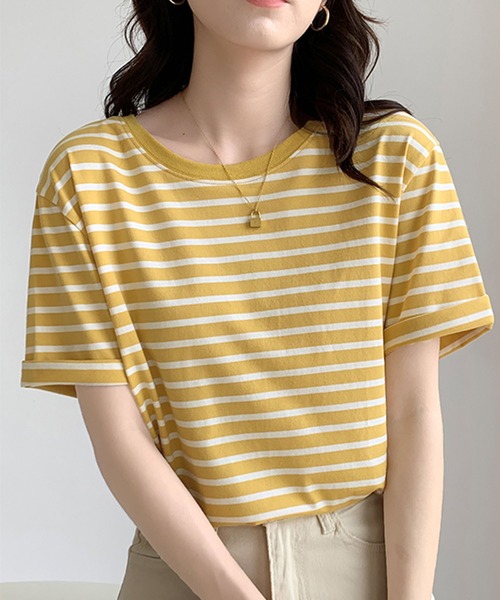 Girly Doll(ガーリードール)の「ボーダーTシャツ(Tシャツ/カットソー・レディース・グリーン/ブルー/イエロー/ネイビー/レッド・M/L)」の16枚目の写真