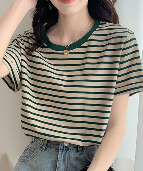 Girly Doll(ガーリードール)の「ボーダーTシャツ(Tシャツ/カットソー・レディース・グリーン/ブルー/イエロー/ネイビー/レッド・M/L)」の20枚目の写真