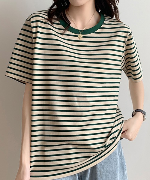 Girly Doll(ガーリードール)の「ボーダーTシャツ(Tシャツ/カットソー・レディース・グリーン/ブルー/イエロー/ネイビー/レッド・M/L)」の11枚目の写真