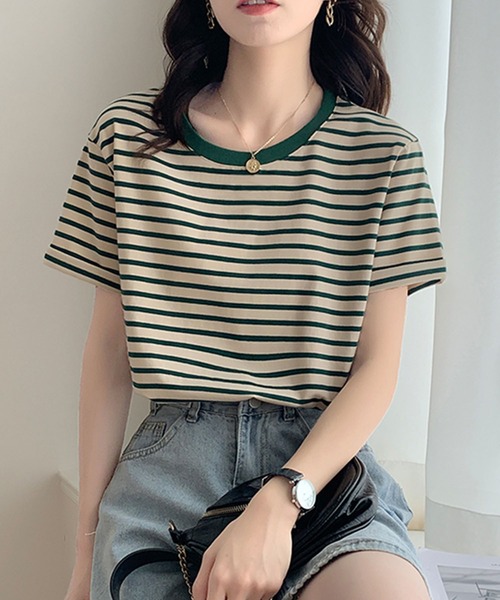 Girly Doll(ガーリードール)の「ボーダーTシャツ(Tシャツ/カットソー・レディース・グリーン/ブルー/イエロー/ネイビー/レッド・M/L)」の14枚目の写真