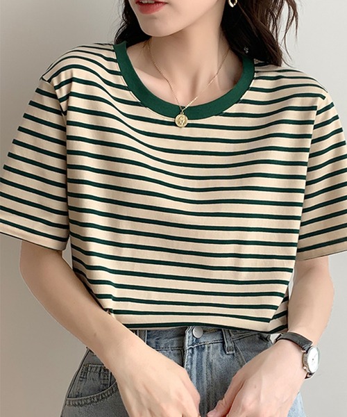 Girly Doll(ガーリードール)の「ボーダーTシャツ(Tシャツ/カットソー・レディース・グリーン/ブルー/イエロー/ネイビー/レッド・M/L)」の17枚目の写真