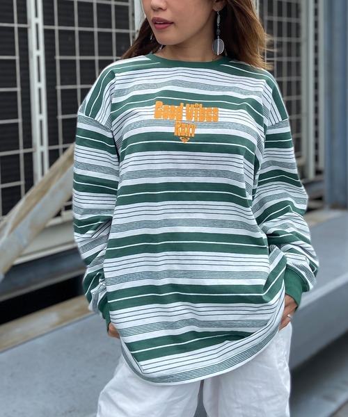 ROXY（ロキシー）の「ROXY/ロキシー ロンT/長袖  ルーズシルエット オーバーサイズ RLT234610T（Tシャツ/カットソー・レディース・グレー/チャコールグレー×ブラック/グレー系その他・M/L）」の2枚目の写真