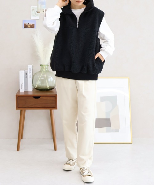 Social GIRL（ソーシャルガール）の「ハーフジップ ボアベスト（ベスト・レディース・ブラック/モカ/アイボリー・M）」の18枚目の写真