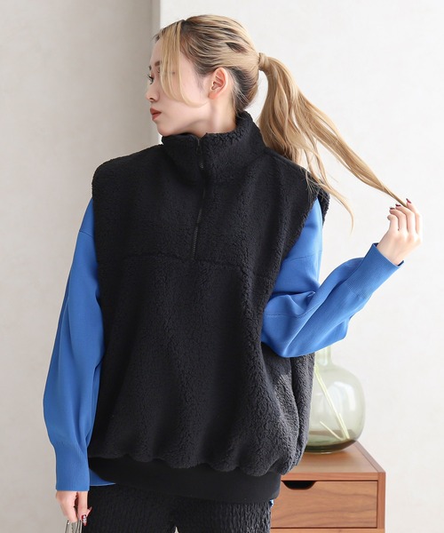 Social GIRL（ソーシャルガール）の「ハーフジップ ボアベスト（ベスト・レディース・ブラック/モカ/アイボリー・M）」の6枚目の写真