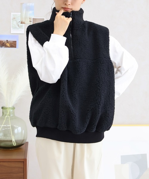 ハーフジップ ボアベスト（ベスト）｜Social GIRL（ソーシャルガール