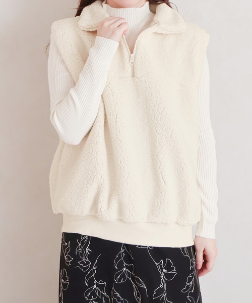 Social GIRL（ソーシャルガール）の「ハーフジップ ボアベスト（ベスト・レディース・ブラック/モカ/アイボリー・M）」の11枚目の写真