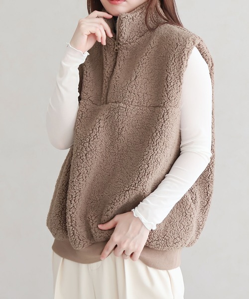 Social GIRL（ソーシャルガール）の「ハーフジップ ボアベスト（ベスト・レディース・ブラック/モカ/アイボリー・M）」の10枚目の写真