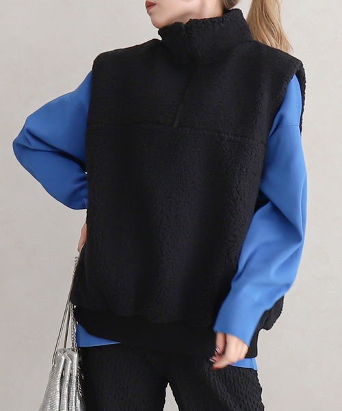 Social GIRL（ソーシャルガール）の「ハーフジップ ボアベスト（ベスト・レディース・ブラック/モカ/アイボリー・M）」の8枚目の写真