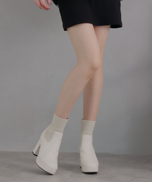 VIVIAN(ヴィヴィアン)の「厚底プラットフォームニットブーツ(ブーツ・レディース・ブラック/アイボリー/ダークブラウン・L/M/S/LL)」の11枚目の写真