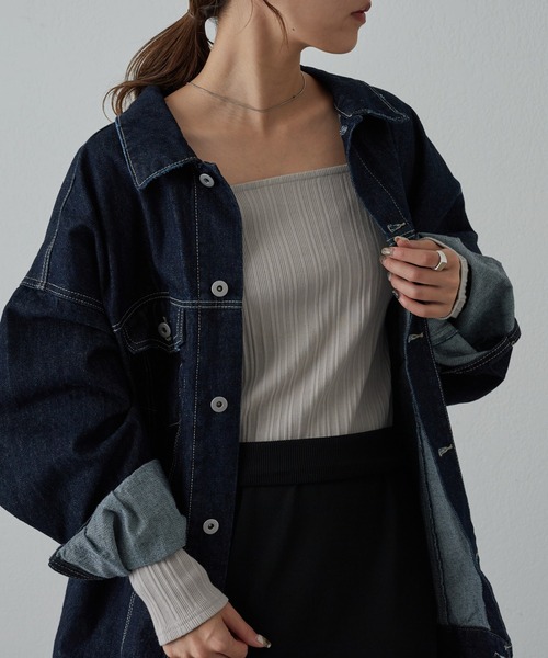 COLONY 2139（コロニートゥーワンスリーナイン）の「ランダムテレコ前後2WAYスクエアネック長袖Tシャツ（Tシャツ/カットソー・レディース・グレイッシュベージュ/オフホワイト/ブラック/ブルー・FREE）」の3枚目の写真