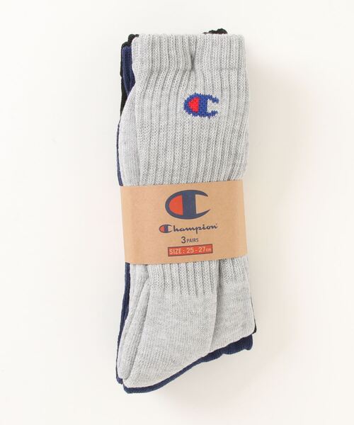 Champion(チャンピオン)の「【CHAMPION/チャンピオン】 フルレングスソックス3P CMSCY002 ワンポイントロゴ 3足組(ソックス/靴下・メンズ・ネイビー/グレー/ホワイト/ブラック・MEDIUM/SMALL/LARGE)」の1枚目の写真