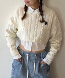 OLIVE des OLIVE | ケーブルニット×シャツ　クロップドセット　1032040100(ニット/セーター)