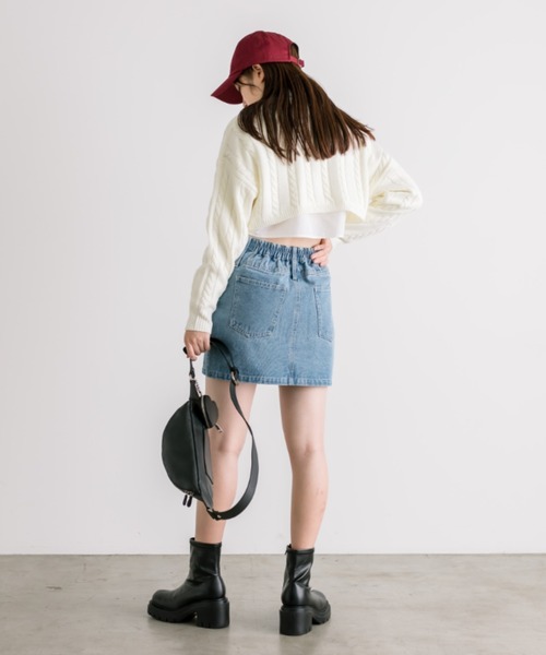 OLIVE des OLIVE(オリーブデオリーブ)の「ケーブルニット×シャツ クロップドセット 1032040100(ニット/セーター・レディース・ピンク/オフホワイト/ネイビー/トップグレー・FREE)」の8枚目の写真