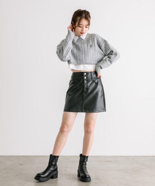 OLIVE des OLIVE(オリーブデオリーブ)の「ケーブルニット×シャツ クロップドセット 1032040100(ニット/セーター・レディース・ピンク/オフホワイト/ネイビー/トップグレー・FREE)」の13枚目の写真