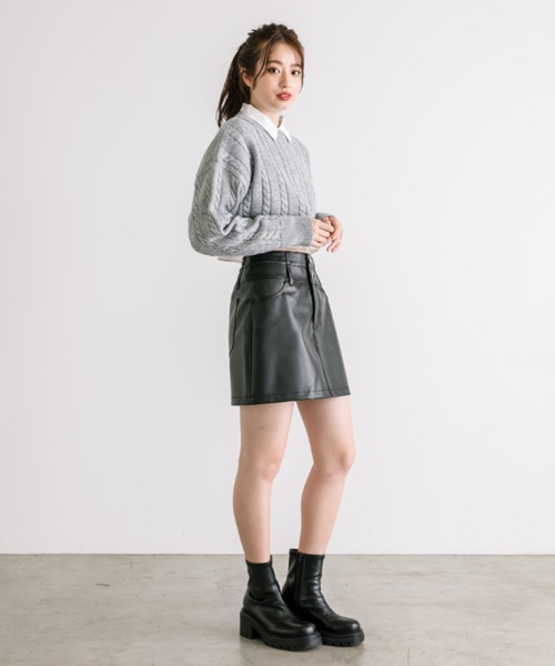 OLIVE des OLIVE(オリーブデオリーブ)の「ケーブルニット×シャツ クロップドセット 1032040100(ニット/セーター・レディース・ピンク/オフホワイト/ネイビー/トップグレー・FREE)」の14枚目の写真