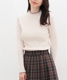 配色ハイネックリブニット