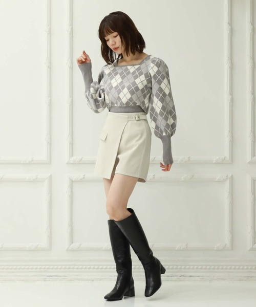 archives（アルシーヴ）の「デザインラップスカパン（スカート・レディース・アイボリー/ブラック/グレー・MEDIUM）」の11枚目の写真