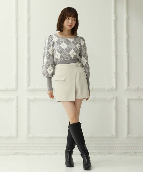 archives（アルシーヴ）の「デザインラップスカパン（スカート・レディース・アイボリー/ブラック/グレー・MEDIUM）」の14枚目の写真