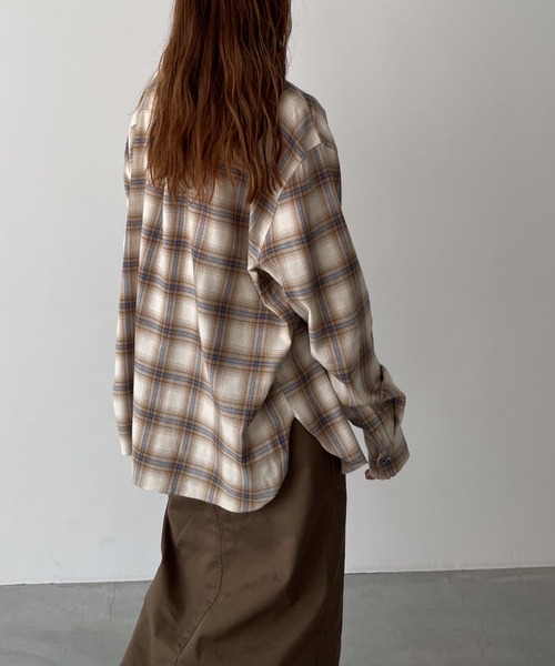 CANAL JEAN(キャナルジーン)の「El mar 起毛チェックシャツ(シャツ/ブラウス・レディース・ネイビー/ベージュ・ONE SIZE)」の4枚目の写真