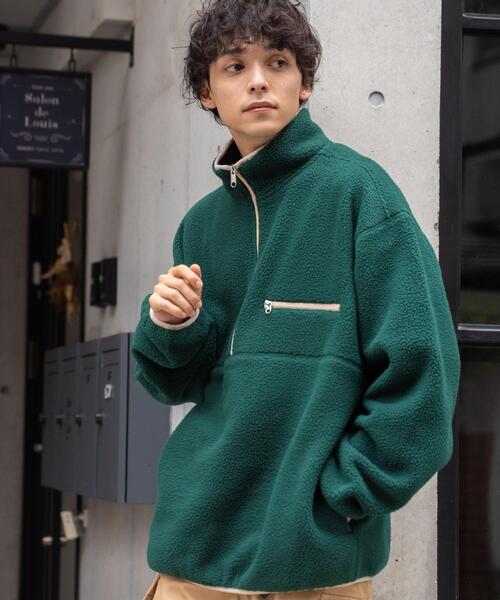 WEGO（ウィゴー）の「WEGO/フリースハーフZIPプルオーバー（スウェット・メンズ・ダークグリーン/ブラック/ベージュ/オフホワイト・LARGE/MEDIUM）」の4枚目の写真