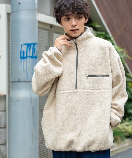 WEGO（ウィゴー）の「WEGO/フリースハーフZIPプルオーバー（スウェット・メンズ・ダークグリーン/ブラック/ベージュ/オフホワイト・LARGE/MEDIUM）」の3枚目の写真