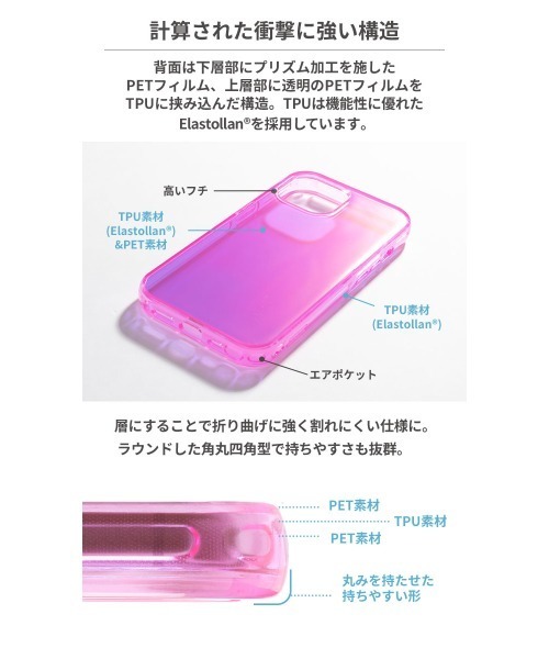 Hamee（ハミィ）の「iPhone 15/14/13 兼用 HIGHER ハイブリッド 耐衝撃・抗菌 スマホケース 透明 クリアケース（スマホケース/カバー・レディース・イエロー/ピンク系その他/ブルー系その他・iPhone 13/14/15）」の7枚目の写真