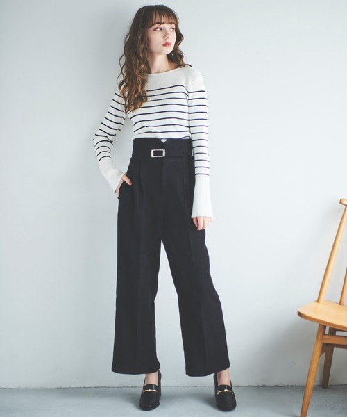 31 Sons de mode(トランテアン ソン ドゥ モード)の「取り外し衿付きタートルニット(ニット/セーター・レディース・オフホワイト/ブラック/ピンク/ホワイト×ネイビー/マスタード・36)」の7枚目の写真