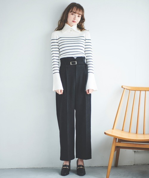 31 Sons de mode(トランテアン ソン ドゥ モード)の「取り外し衿付きタートルニット(ニット/セーター・レディース・オフホワイト/ブラック/ピンク/ホワイト×ネイビー/マスタード・36)」の11枚目の写真