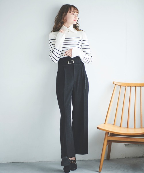 31 Sons de mode(トランテアン ソン ドゥ モード)の「取り外し衿付きタートルニット(ニット/セーター・レディース・オフホワイト/ブラック/ピンク/ホワイト×ネイビー/マスタード・36)」の12枚目の写真