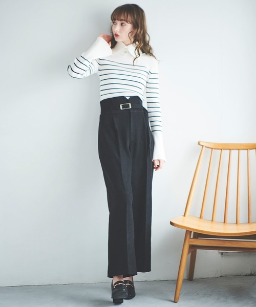 31 Sons de mode(トランテアン ソン ドゥ モード)の「取り外し衿付きタートルニット(ニット/セーター・レディース・オフホワイト/ブラック/ピンク/ホワイト×ネイビー/マスタード・36)」の13枚目の写真