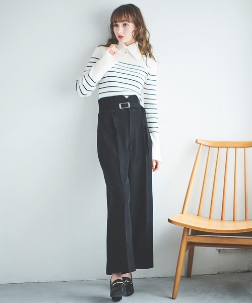 31 Sons de mode(トランテアン ソン ドゥ モード)の「取り外し衿付きタートルニット(ニット/セーター・レディース・オフホワイト/ブラック/ピンク/ホワイト×ネイビー/マスタード・36)」の14枚目の写真