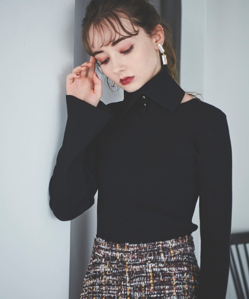 31 Sons de mode(トランテアン ソン ドゥ モード)の「取り外し衿付きタートルニット(ニット/セーター・レディース・オフホワイト/ブラック/ピンク/ホワイト×ネイビー/マスタード・36)」の18枚目の写真