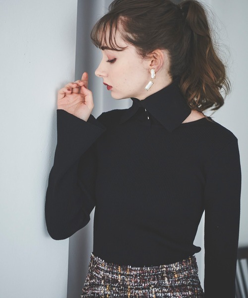 31 Sons de mode(トランテアン ソン ドゥ モード)の「取り外し衿付きタートルニット(ニット/セーター・レディース・オフホワイト/ブラック/ピンク/ホワイト×ネイビー/マスタード・36)」の19枚目の写真