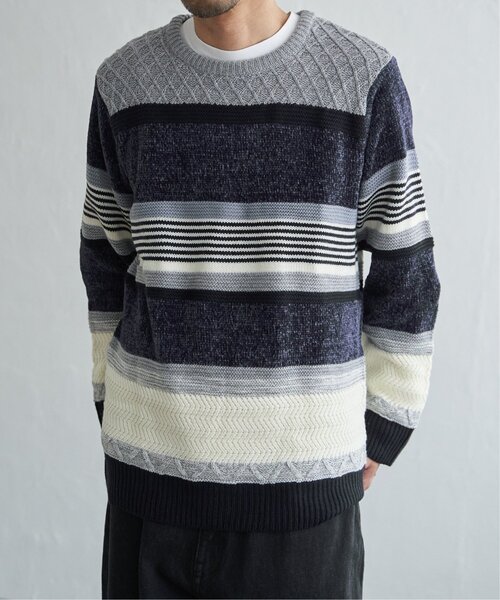 ikka(イッカ)の「モールミックスボーダーニット(ニット/セーター・メンズ・ネイビー/ブラウン/パープル/グリーン・L/XL/M/S)」の22枚目の写真