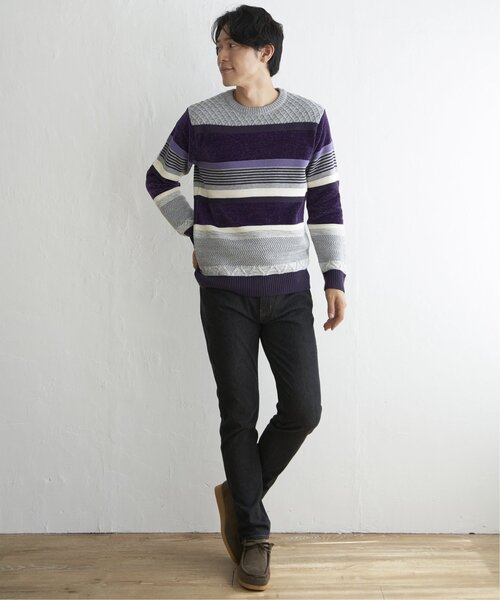 ikka(イッカ)の「モールミックスボーダーニット(ニット/セーター・メンズ・ネイビー/ブラウン/パープル/グリーン・L/XL/M/S)」の19枚目の写真