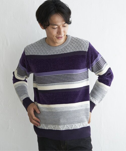 ikka(イッカ)の「モールミックスボーダーニット(ニット/セーター・メンズ・ネイビー/ブラウン/パープル/グリーン・L/XL/M/S)」の17枚目の写真