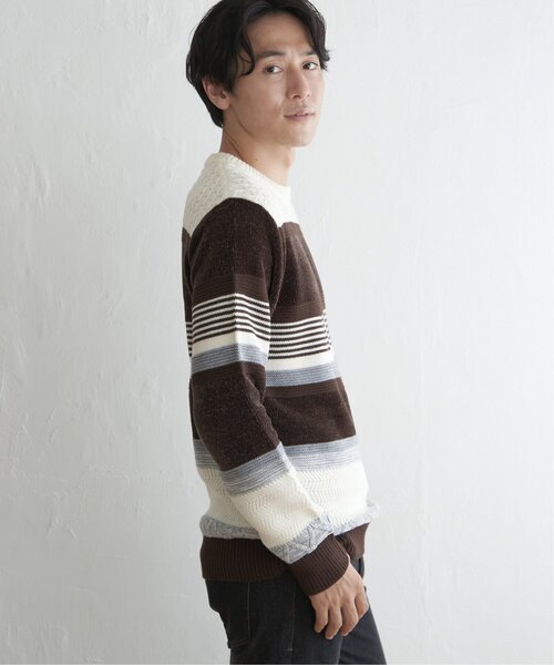 ikka(イッカ)の「モールミックスボーダーニット(ニット/セーター・メンズ・ネイビー/ブラウン/パープル/グリーン・L/XL/M/S)」の5枚目の写真