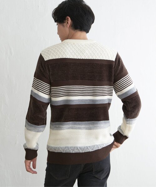 ikka(イッカ)の「モールミックスボーダーニット(ニット/セーター・メンズ・ネイビー/ブラウン/パープル/グリーン・L/XL/M/S)」の6枚目の写真