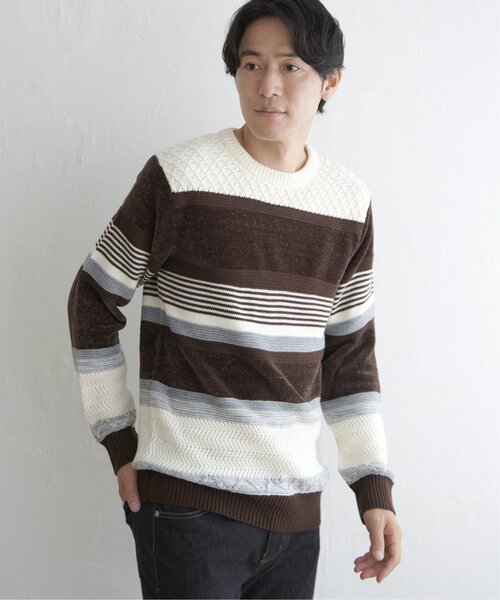 ikka(イッカ)の「モールミックスボーダーニット(ニット/セーター・メンズ・ネイビー/ブラウン/パープル/グリーン・L/XL/M/S)」の7枚目の写真
