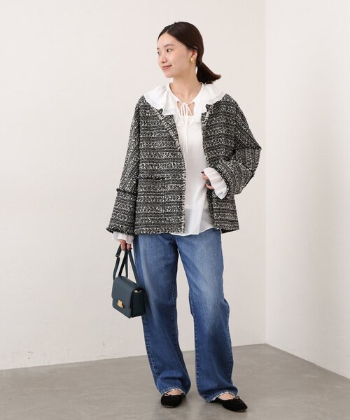 IENA（イエナ）の「ノーカラーツイード ジャケット（ノーカラージャケット・レディース・ブラック系その他/ネイビー/ブラック/アイボリー・38/36）」の18枚目の写真