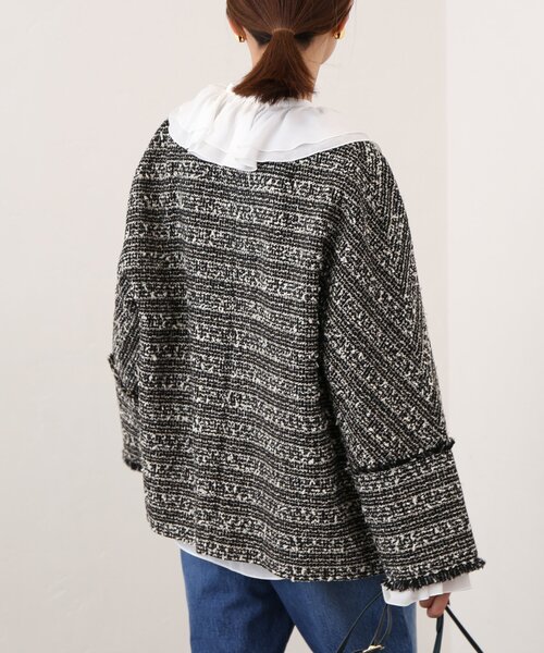 IENA（イエナ）の「ノーカラーツイード ジャケット（ノーカラージャケット・レディース・ブラック系その他/ネイビー/ブラック/アイボリー・38/36）」の22枚目の写真