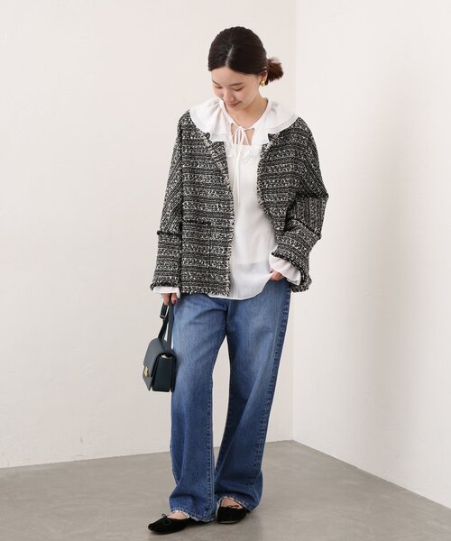 IENA（イエナ）の「ノーカラーツイード ジャケット（ノーカラージャケット・レディース・ブラック系その他/ネイビー/ブラック/アイボリー・38/36）」の12枚目の写真