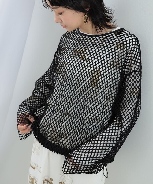 Ray BEAMS（レイビームス）の「Ray BEAMS / メッシュ 裾ドローコード Tシャツ（Tシャツ/カットソー・レディース・オレンジ/ホワイト/ブラック・ONE SIZE）」の2枚目の写真