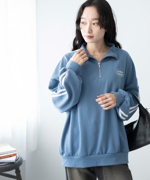 WEGO（ウィゴー）の「WEGO/ラインハーフジップBIGスウェット（スウェット・レディース・杢グレー/サックスブルー/オフホワイト・FREE）」の21枚目の写真