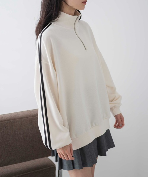 WEGO（ウィゴー）の「WEGO/ラインハーフジップBIGスウェット（スウェット・レディース・杢グレー/サックスブルー/オフホワイト・FREE）」の6枚目の写真