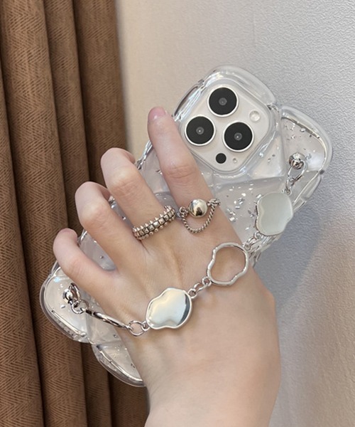 ラメクリア フィンガーチェーン付き iPhoneカバー アイフォンケース