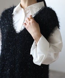 【ラメニット】【キラキラ/きらきら】 フェザークルーネックニットベスト/ジレ