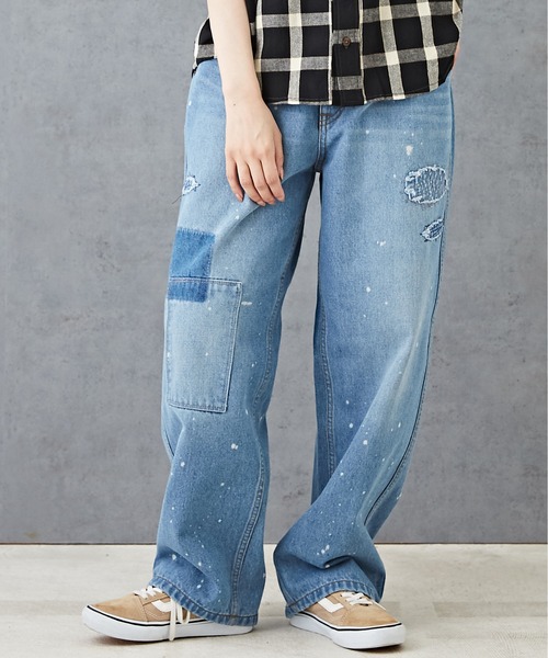 CUBE SUGAR(キューブシュガー)の「11ozリサイクルデニムリメイク風ワークパンツ(デニムパンツ・レディース・インディゴブルー/ライトブルー・M)」の3枚目の写真