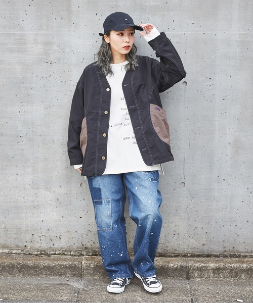 CUBE SUGAR(キューブシュガー)の「11ozリサイクルデニムリメイク風ワークパンツ(デニムパンツ・レディース・インディゴブルー/ライトブルー・M)」の4枚目の写真