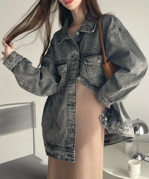 Ada.（エイダ）の「オーバー ミドル丈 デニムジャケット（デニムジャケット・レディース・ネイビー/ブラック/ブルー・FREE）」の16枚目の写真